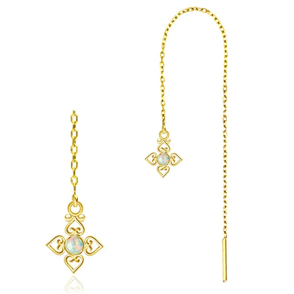 Earrings Tulsa Body Jewelry Opal Flower Gold Chain Earrings