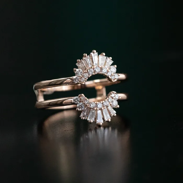 Ellipse Rays Double Diamond Ring Jacket in Recycled 14k Gold Anueva Jewelry Rings