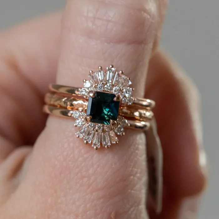 Ellipse Rays Double Diamond Ring Jacket in Recycled 14k Gold Anueva Jewelry Rings