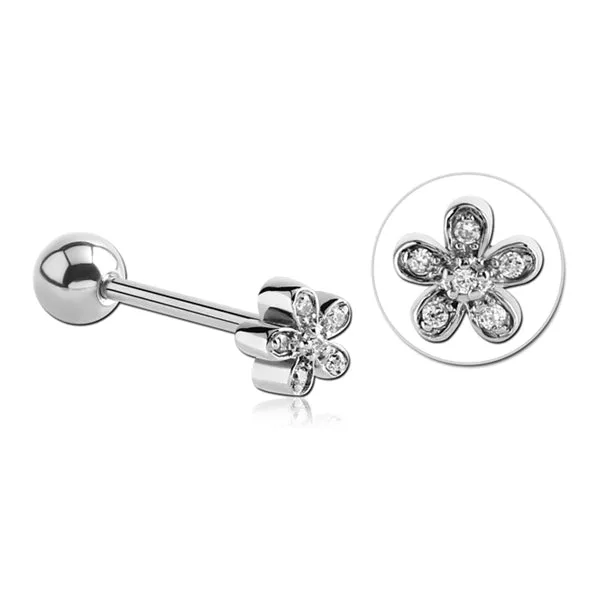 Flower CZ Stainless Tongue Barbell Tulsa Body Jewelry Earrings