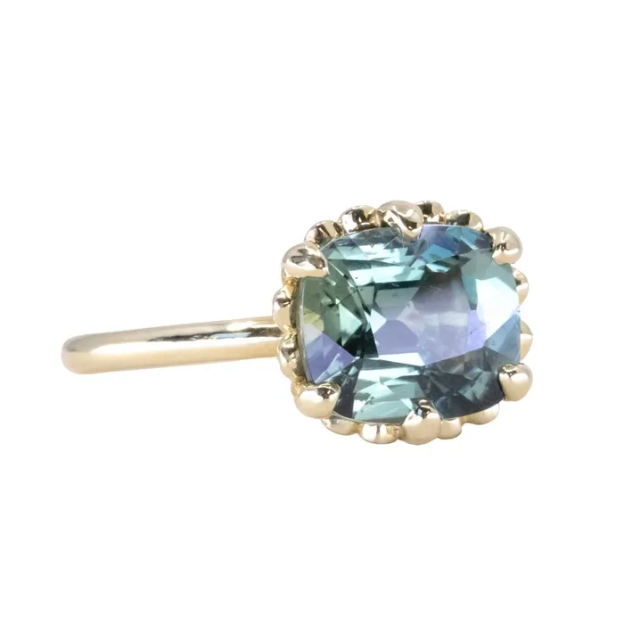 GIA 447ct Color Shifting Elongated Cushion Cup Sapphire Scallop Cup EastWest Solitaire in 18k Yellow Gold Nashan PreStyled Sets