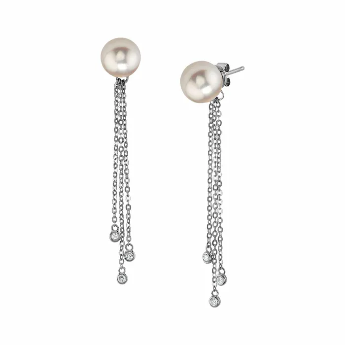 Japanese Akoya Pearl Diamond Tear Earrings SPT Earrings