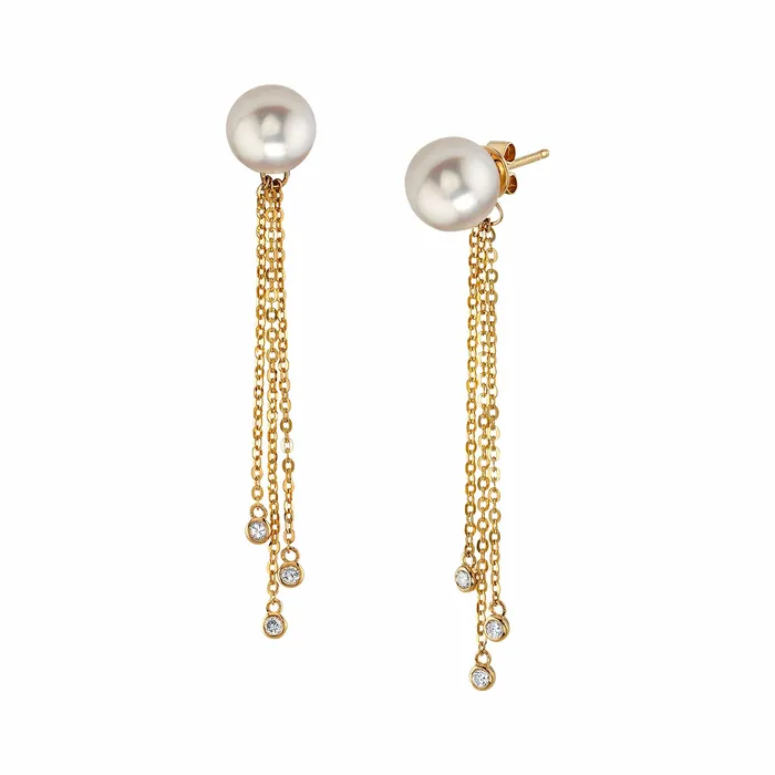 Japanese Akoya Pearl Diamond Tear Earrings SPT Earrings