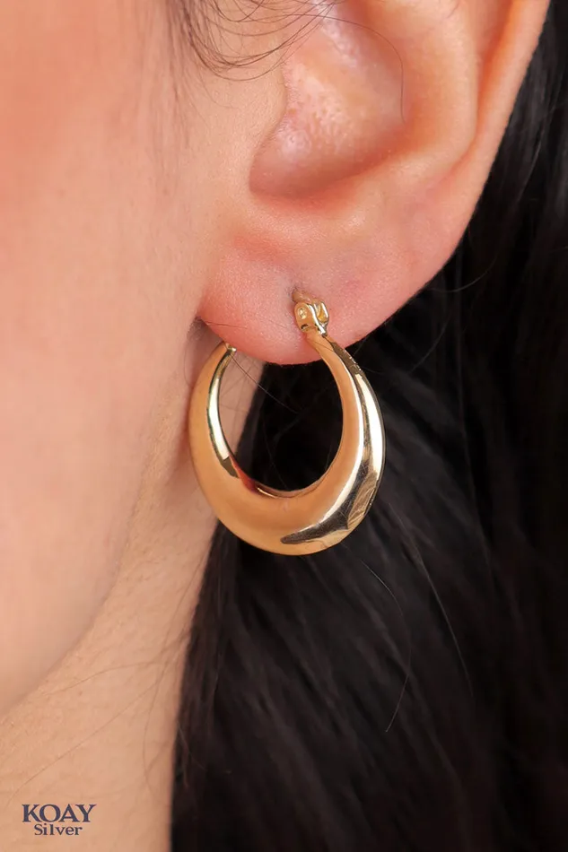 KOAY Silver Store Earrings Bulky Plain Hoop Gold Plated