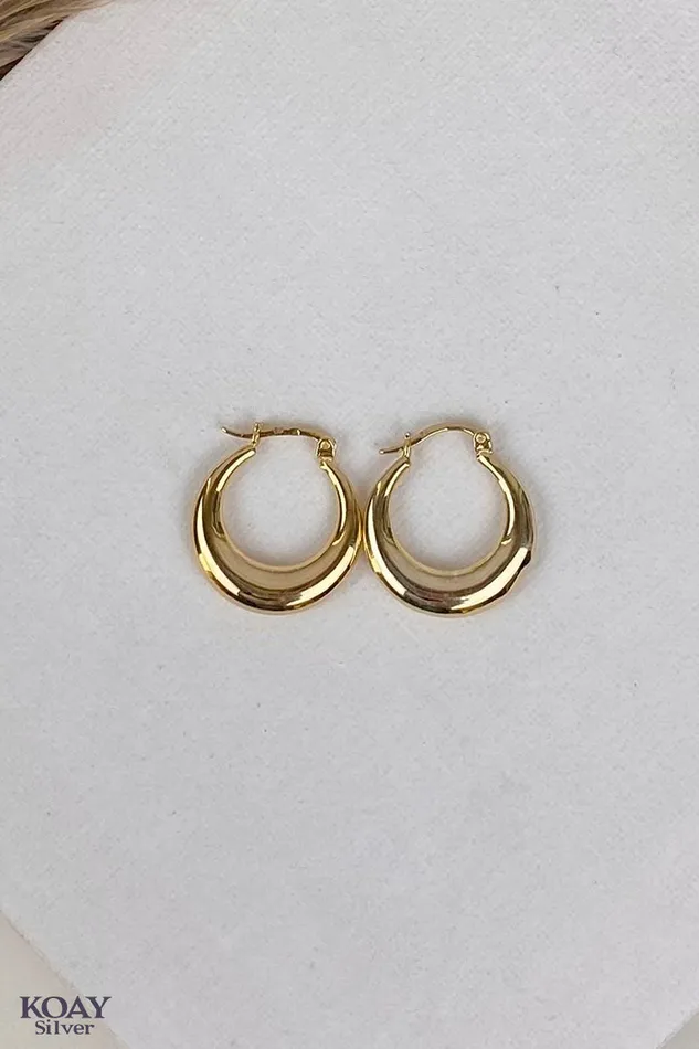 KOAY Silver Store Earrings Bulky Plain Hoop Gold Plated