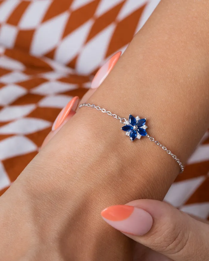 KOAY Silver Store Flower Zircon Blue Bracelet Bracelets