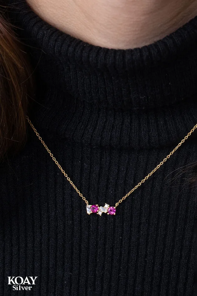 KOAY Silver Store Zircons 07 Pink GP Necklace Necklaces