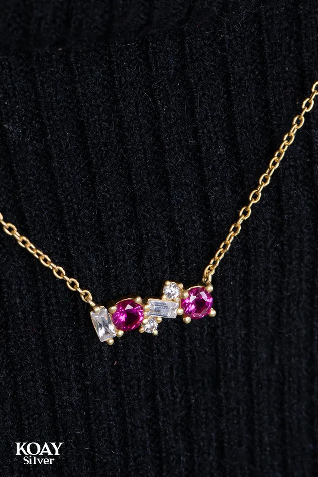 KOAY Silver Store Zircons 07 Pink GP Necklace Necklaces
