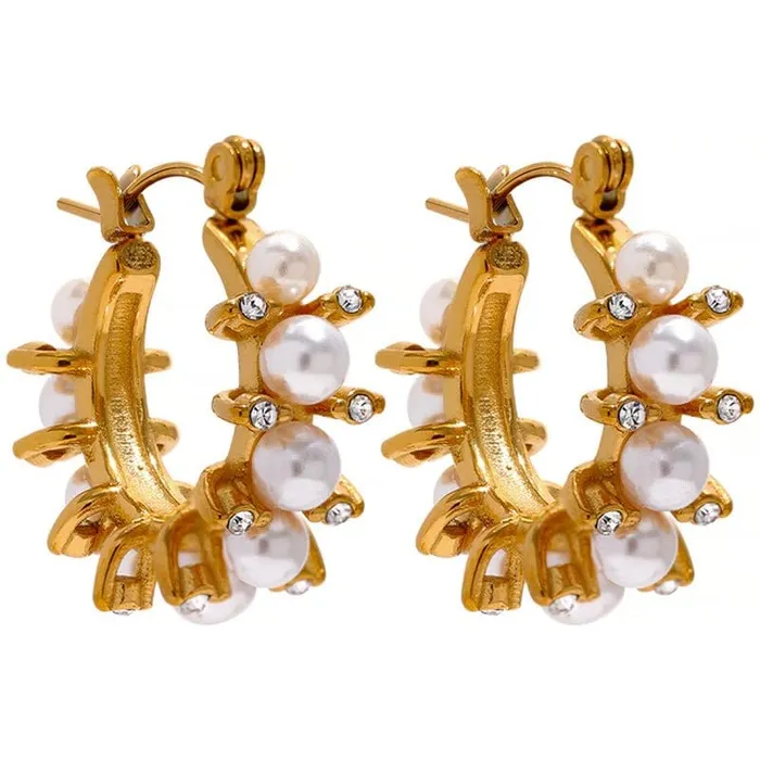 Mabel Love Co Earrings Pearls Zircon Hoop Earrings