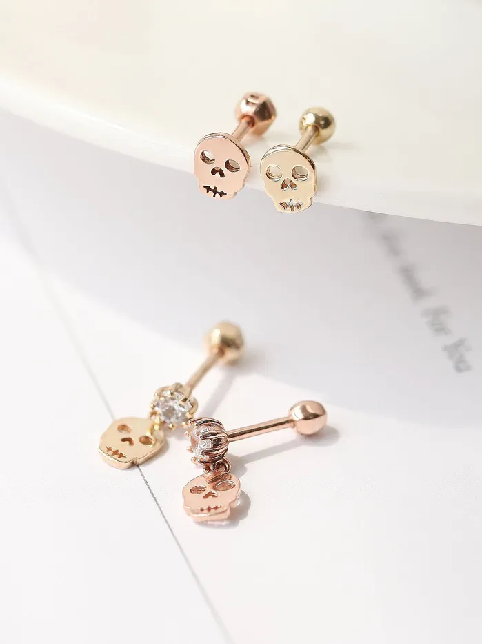 MinimalBijoux 14K Gold CZ Skull Dangle Cartilage Earring 18G16G Earrings