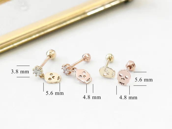 MinimalBijoux 14K Gold CZ Skull Dangle Cartilage Earring 18G16G Earrings