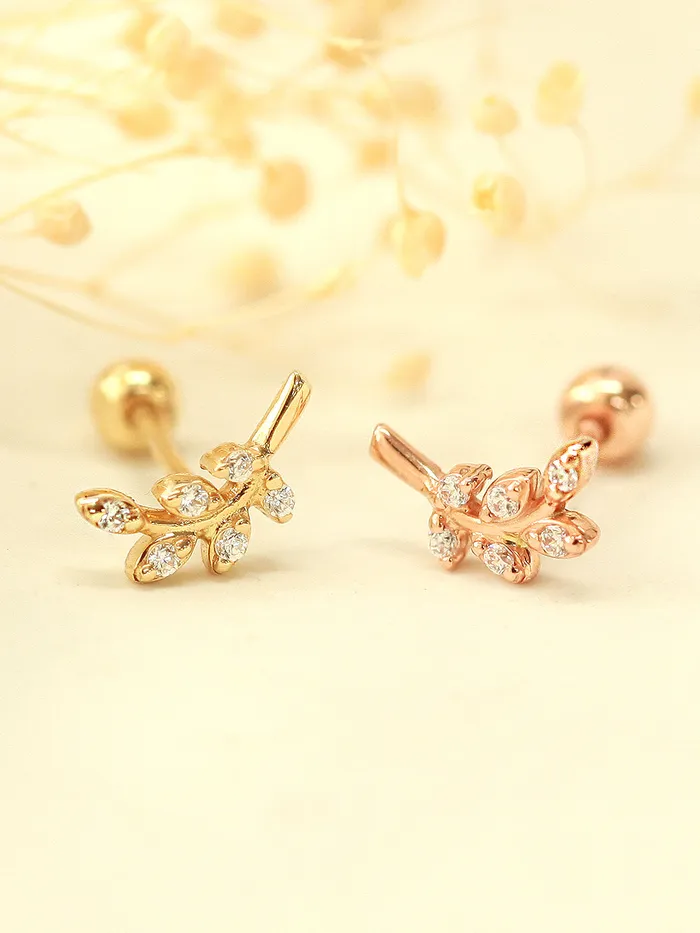 MinimalBijoux 14K Gold Point Leaf Cartilage Earring 20G18G16G Earrings