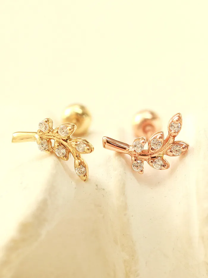 MinimalBijoux 14K Gold Point Leaf Cartilage Earring 20G18G16G Earrings