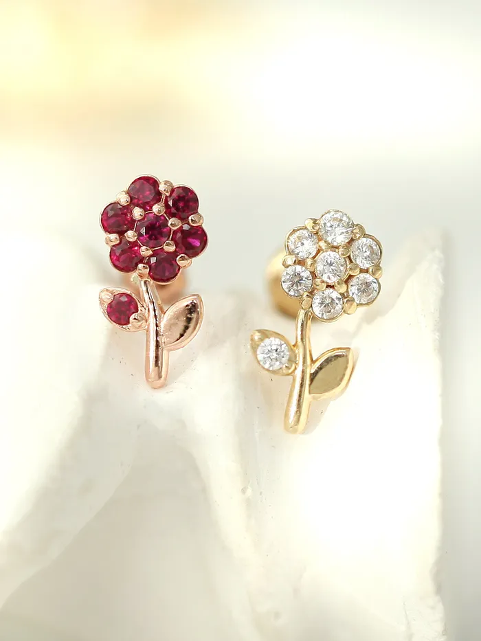 MinimalBijoux 14K Gold Ruby Flower Cartilage Earring 18G16G Earrings