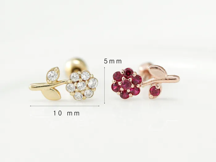 MinimalBijoux 14K Gold Ruby Flower Cartilage Earring 18G16G Earrings