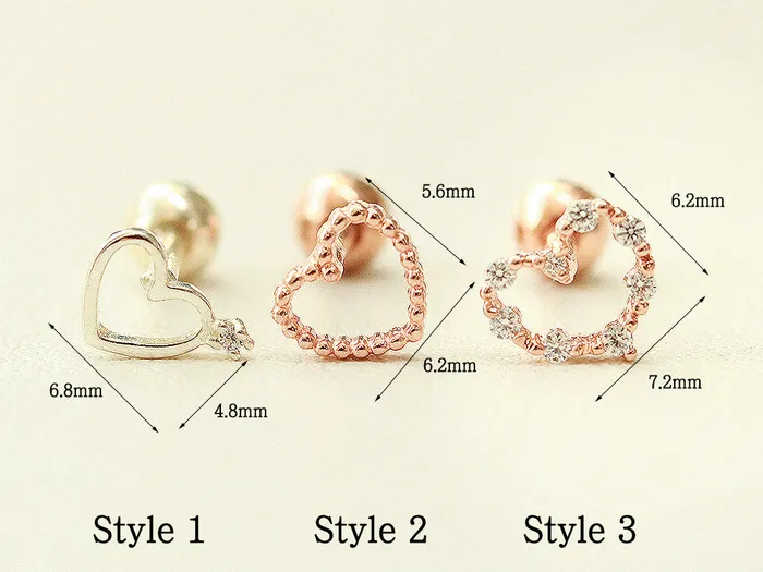 MinimalBijoux 925 Silver Lovely Heart Cartilage Earring 16G Earrings
