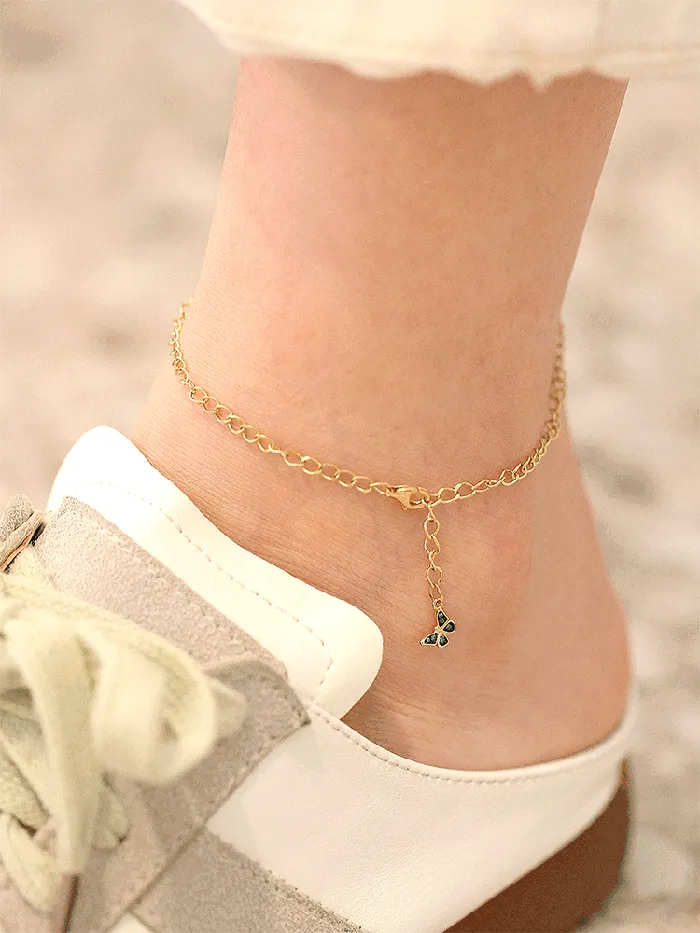MinimalBijoux Bracelets 14K Gold Blue Diamond Butterfly Chain Anklet Bracelet