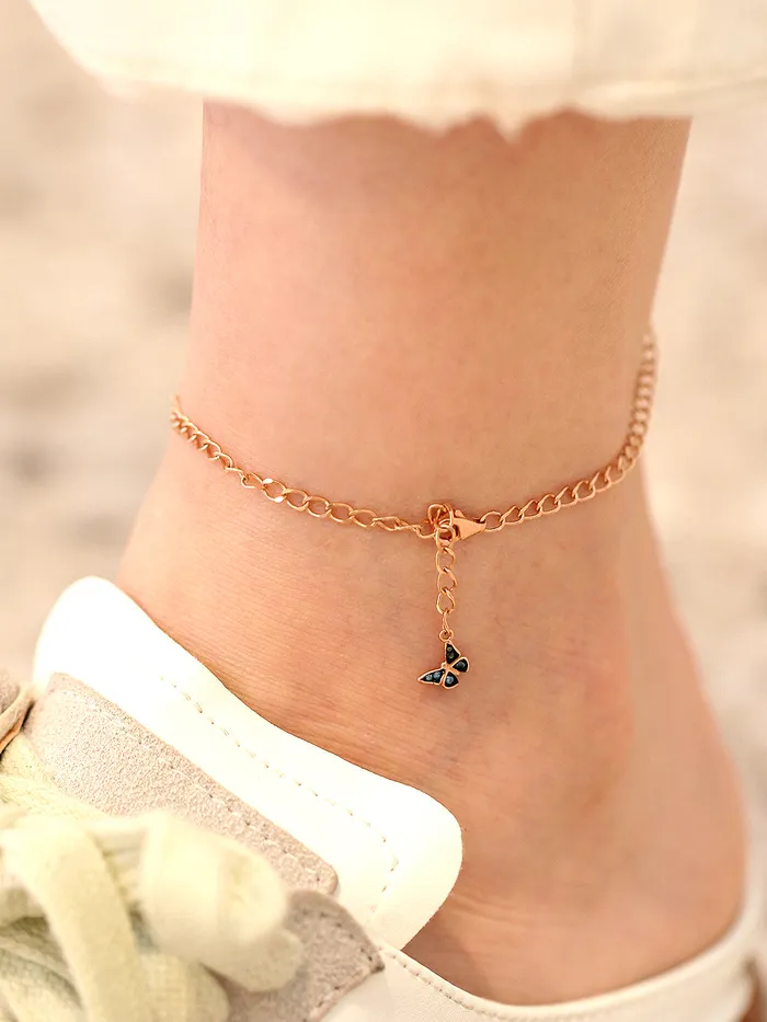 MinimalBijoux Bracelets 14K Gold Blue Diamond Butterfly Chain Anklet Bracelet