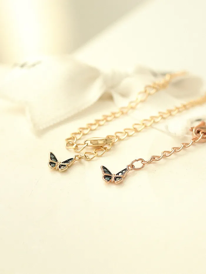 MinimalBijoux Bracelets 14K Gold Blue Diamond Butterfly Chain Anklet Bracelet