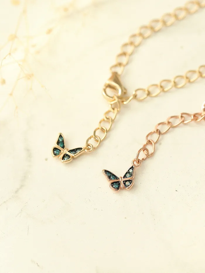 MinimalBijoux Bracelets 14K Gold Blue Diamond Butterfly Chain Anklet Bracelet
