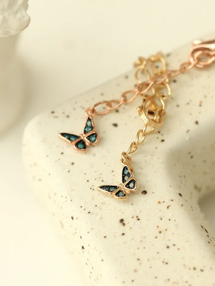 MinimalBijoux Bracelets 14K Gold Blue Diamond Butterfly Chain Anklet Bracelet