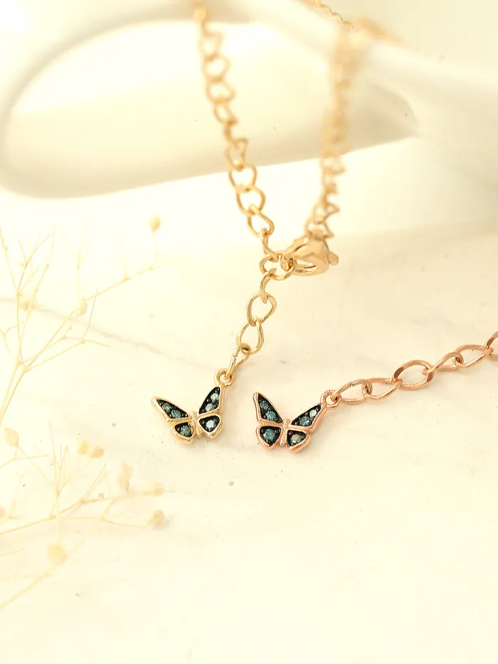 MinimalBijoux Bracelets 14K Gold Blue Diamond Butterfly Chain Anklet Bracelet