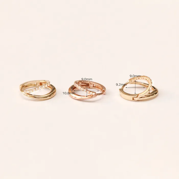 MinimalBijoux Earrings 14K 18K Gold 2 Lines Unbalanced Cubic Cartilage Hoop Earring