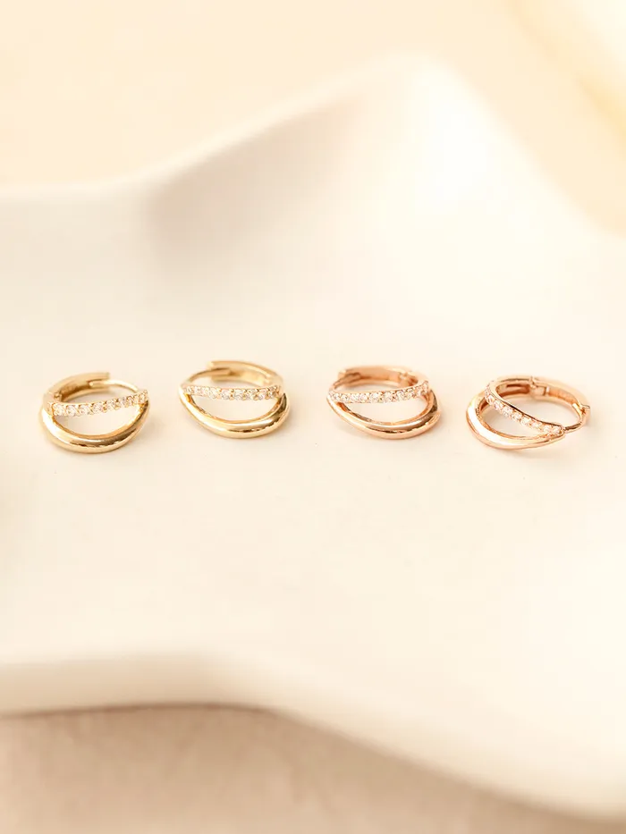 MinimalBijoux Earrings 14K 18K Gold 2 Lines Unbalanced Cubic Cartilage Hoop Earring