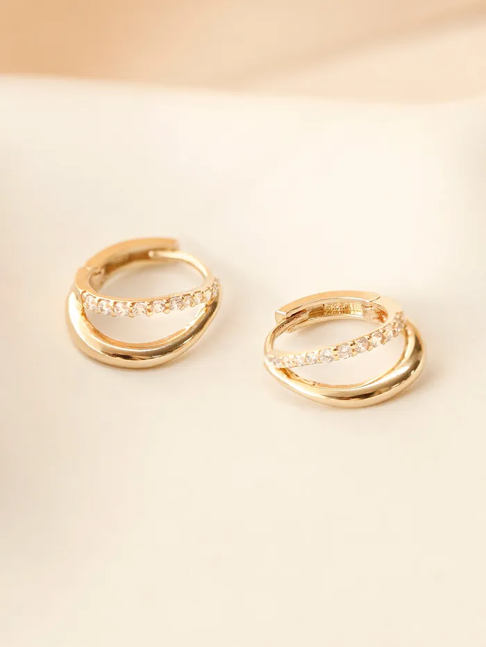 MinimalBijoux Earrings 14K 18K Gold 2 Lines Unbalanced Cubic Cartilage Hoop Earring