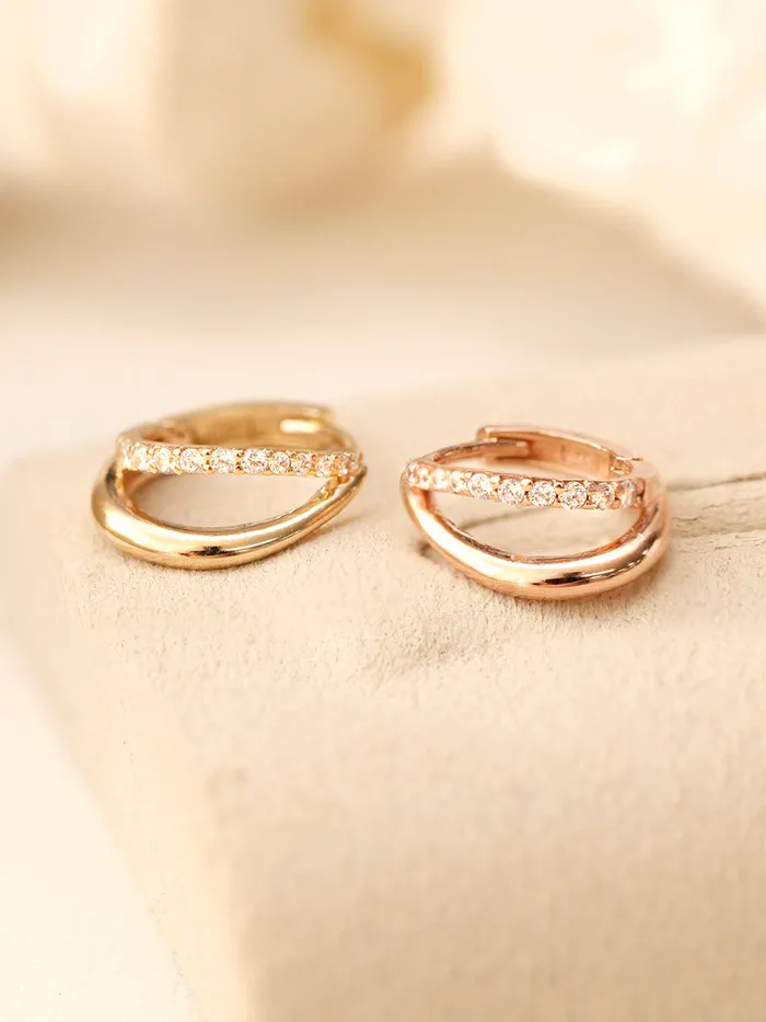 MinimalBijoux Earrings 14K 18K Gold 2 Lines Unbalanced Cubic Cartilage Hoop Earring