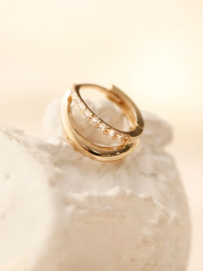 MinimalBijoux Earrings 14K 18K Gold 2 Lines Unbalanced Cubic Cartilage Hoop Earring