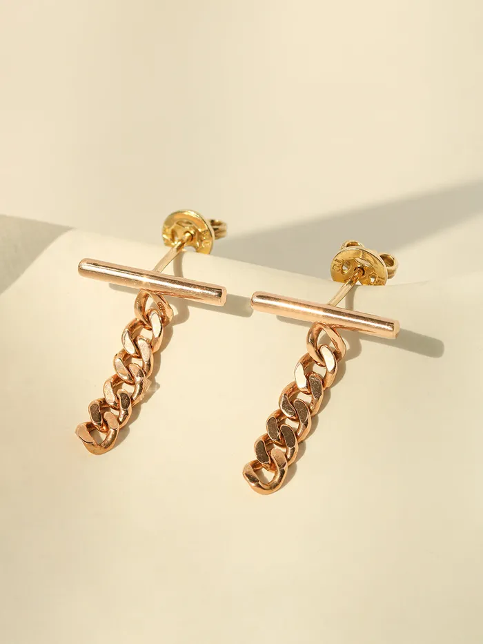 MinimalBijoux Earrings 14K 18K Gold Stick Bar Drop Chain Stud Earring