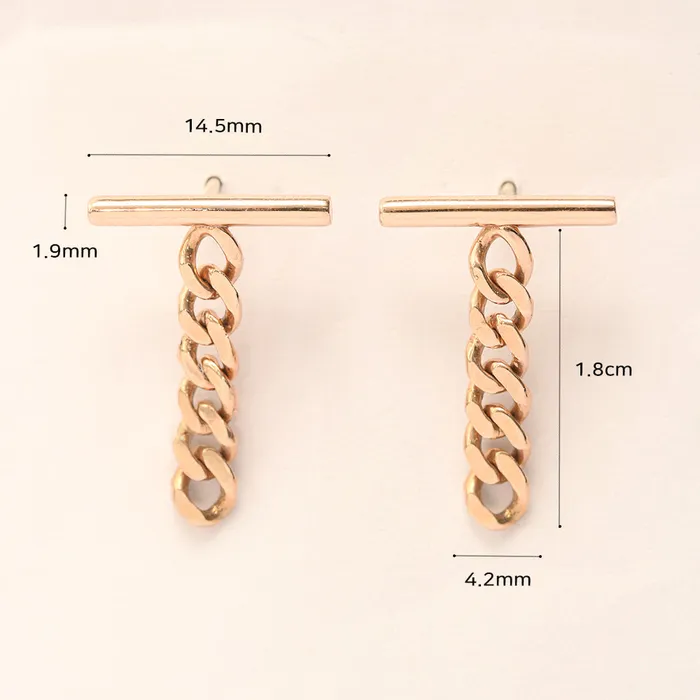 MinimalBijoux Earrings 14K 18K Gold Stick Bar Drop Chain Stud Earring