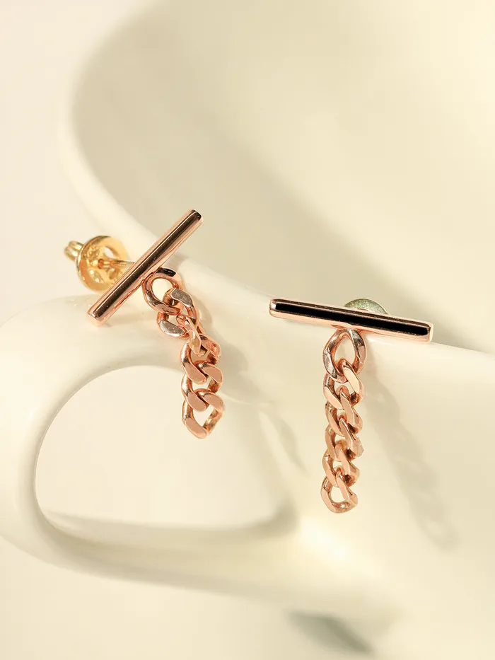 MinimalBijoux Earrings 14K 18K Gold Stick Bar Drop Chain Stud Earring
