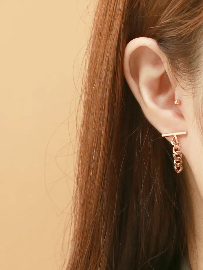 MinimalBijoux Earrings 14K 18K Gold Stick Bar Drop Chain Stud Earring