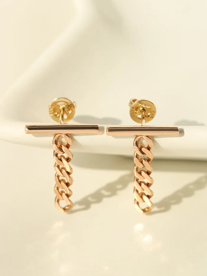 MinimalBijoux Earrings 14K 18K Gold Stick Bar Drop Chain Stud Earring