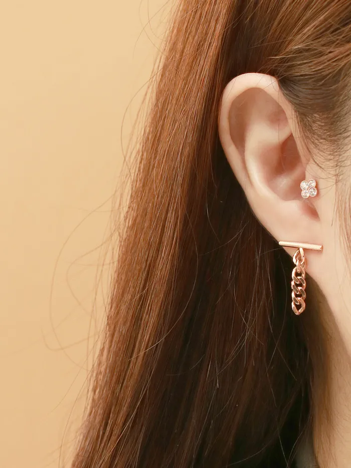 MinimalBijoux Earrings 14K 18K Gold Stick Bar Drop Chain Stud Earring