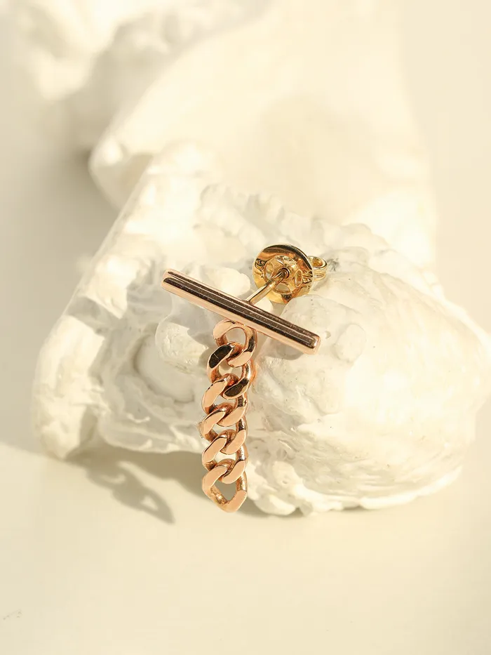 MinimalBijoux Earrings 14K 18K Gold Stick Bar Drop Chain Stud Earring