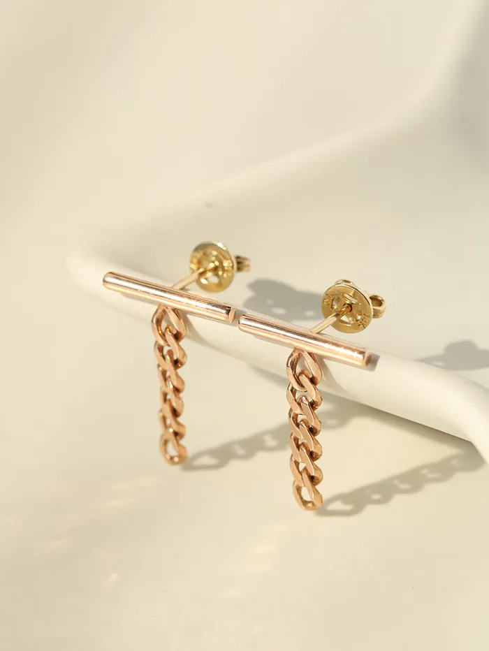 MinimalBijoux Earrings 14K 18K Gold Stick Bar Drop Chain Stud Earring