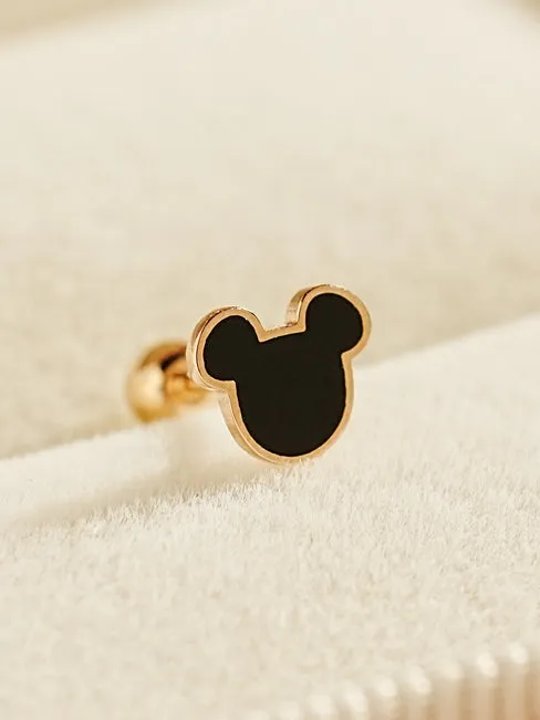 MinimalBijoux Earrings 14K Gold Black Line Mouse Cartilage Earring 20G