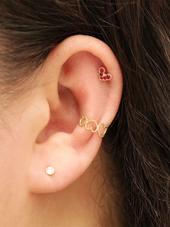 MinimalBijoux Earrings 14K Gold Bubble Heart Ear Cuff