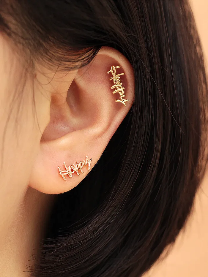 MinimalBijoux Earrings 14K gold Happy cartilage earring 20g