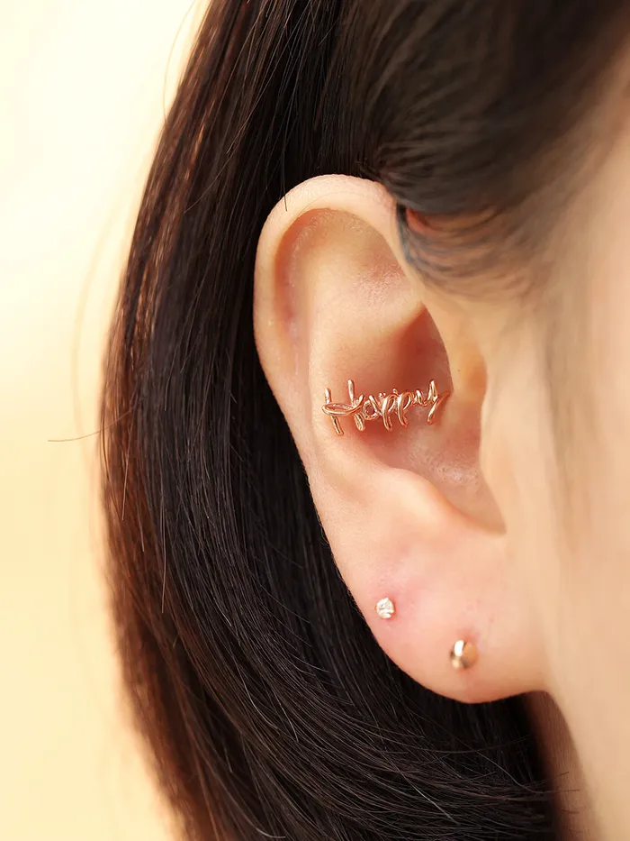 MinimalBijoux Earrings 14K gold Happy cartilage earring 20g