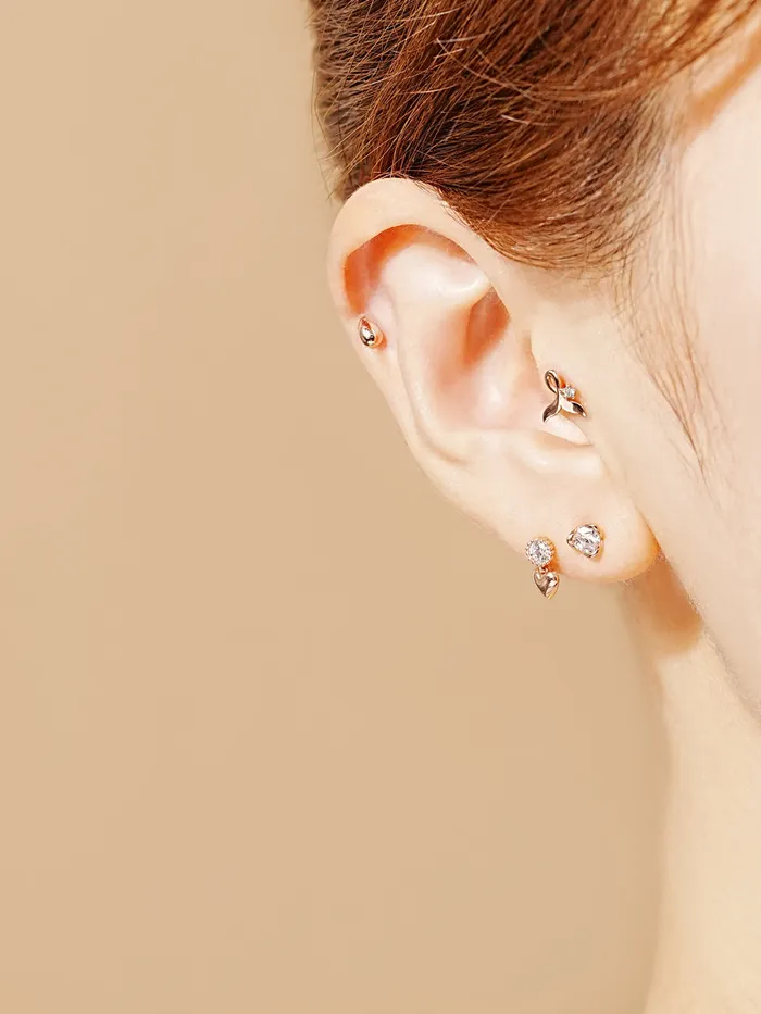 MinimalBijoux Earrings 14K Gold Misty Heart Cartilage Earring 20G