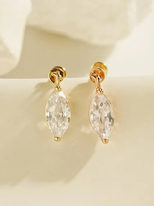 MinimalBijoux Earrings 14K Gold Point Boat Cubic Drop Internally Threaded Labret Piercing 20G18G16G