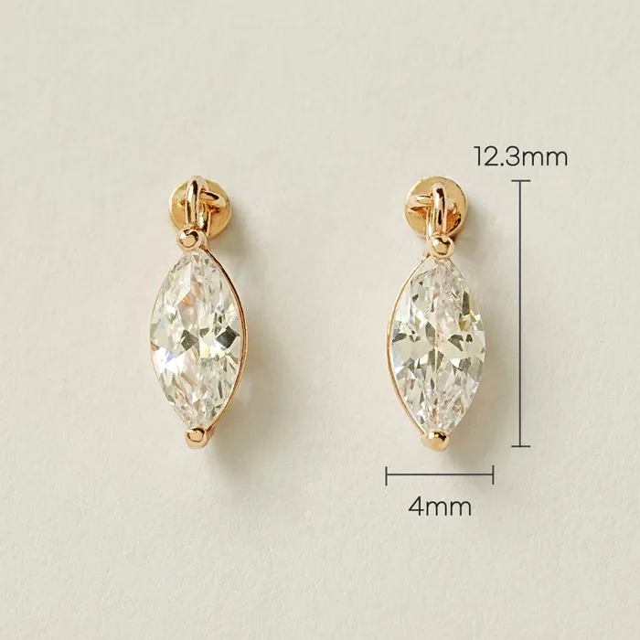 MinimalBijoux Earrings 14K Gold Point Boat Cubic Drop Internally Threaded Labret Piercing 20G18G16G