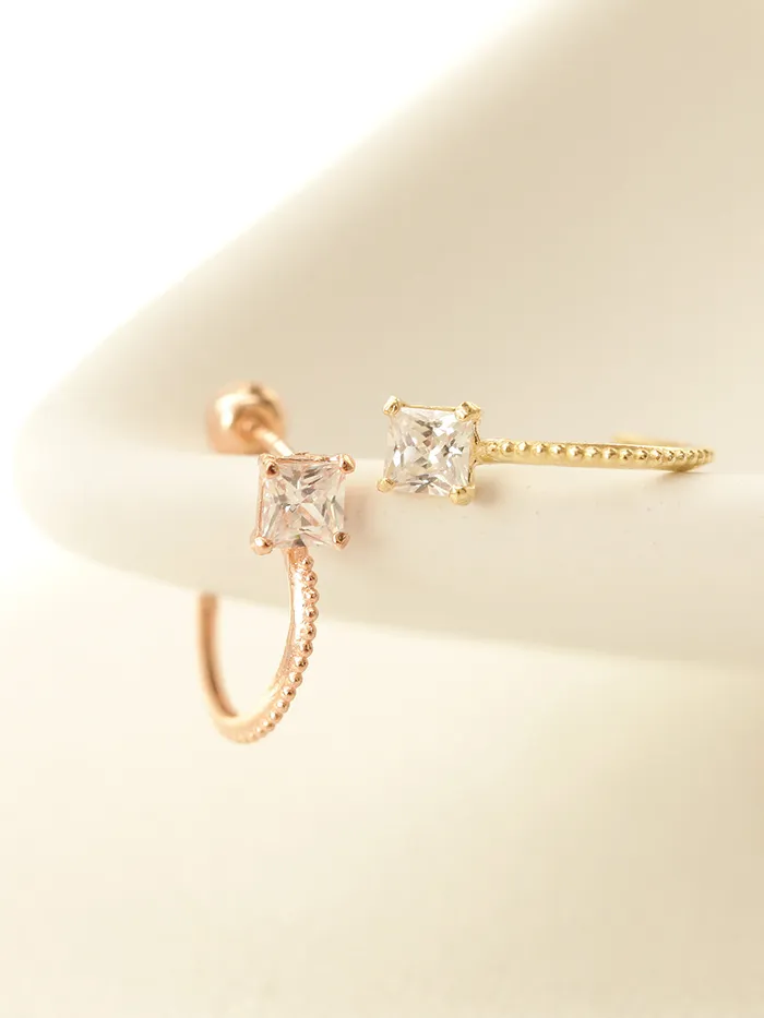 MinimalBijoux Earrings 14K Gold Square Cubic Curve Cartilage Earring 20G