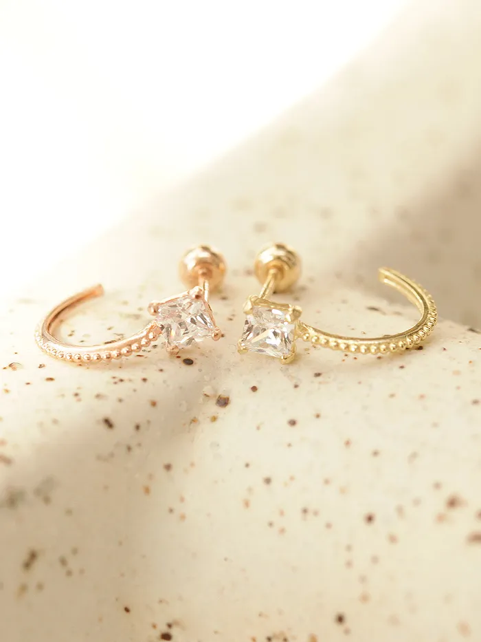 MinimalBijoux Earrings 14K Gold Square Cubic Curve Cartilage Earring 20G