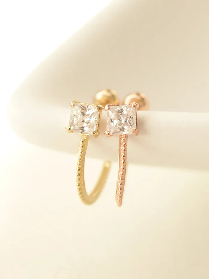 MinimalBijoux Earrings 14K Gold Square Cubic Curve Cartilage Earring 20G