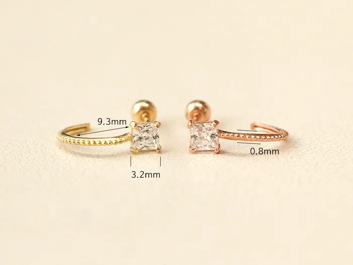 MinimalBijoux Earrings 14K Gold Square Cubic Curve Cartilage Earring 20G